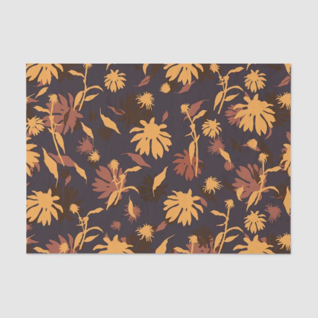 Modern Elegant Coneflowers Yellow Orange Dark Grey Tissue Paper (Front)