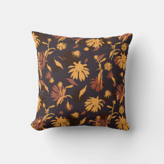 Modern Elegant Coneflowers Yellow Orange on Blue Cushion