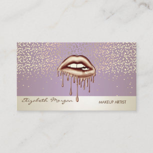 Modern Elegant,Confetti, Metallic Dripping Lips Business Card