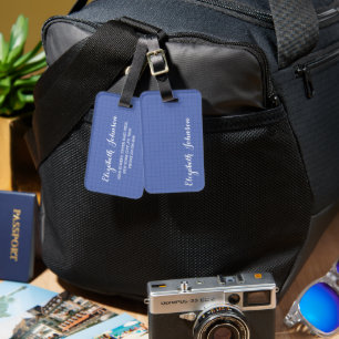 Modern Elegant Cool Denim Blue Chequered Travel Luggage Tag