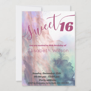 Modern elegant cool watercolor  sweet 16  invitation