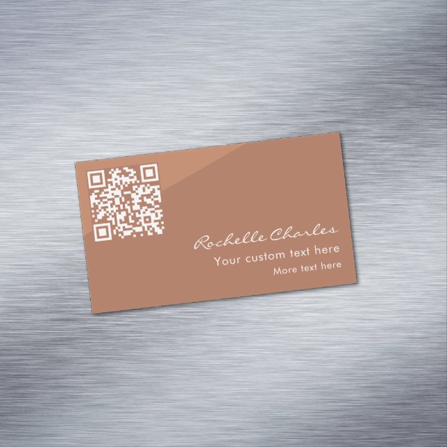 Modern Elegant Copper Tan QR Code  Magnetic Business Card (In Situ)