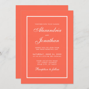 Modern Elegant Coral and White Wedding Invitation