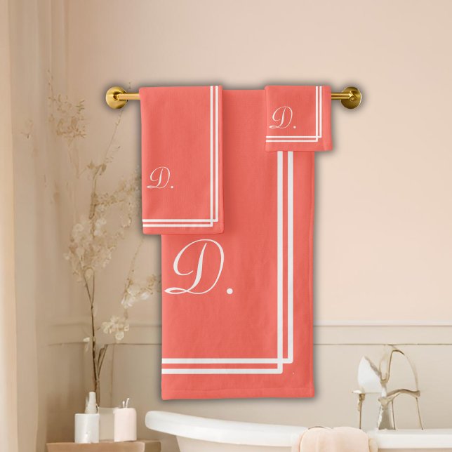 Modern Elegant Coral Peach Monogram Initials Bath Towel Set (Creator Uploaded)