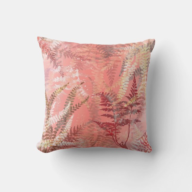 Modern Elegant Coral Pink Frond Cushion (Front)