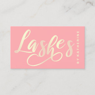 Modern elegant coral pink & gold lashes extension business card