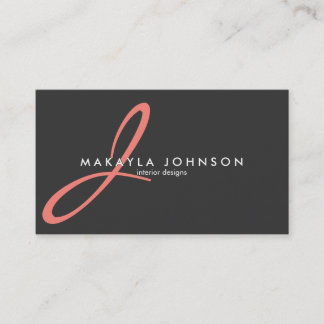 Modern & Elegant coral pink Monogram Professional Business Card