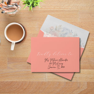 Modern Elegant Coral Pink Wedding Invitation Envelope