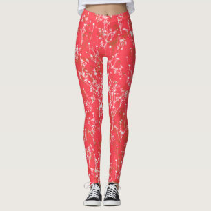 Modern Elegant Coral Red Wildflowers Leggings