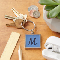 Modern Elegant Cornflower Blue Indigo Monogram