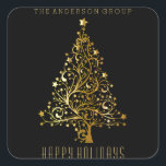 Modern Elegant Corporate Gold Christmas Holiday Square Sticker<br><div class="desc">Thank your customers with this modern elegant holiday gift card. This corporate holiday design features a black background with a gold whispy Christmas tree with the words "SEASON'S GREETINGS" in a gold typography on the front with your company name in gold typography on the top. The inside has a holiday...</div>