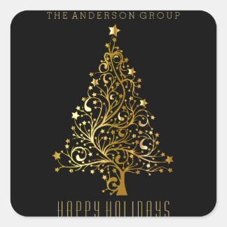 Modern Elegant Corporate Gold Christmas Holiday Square Sticker