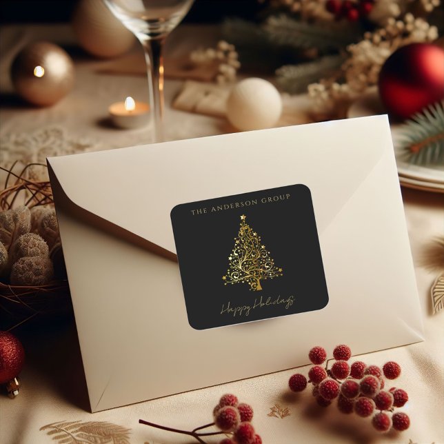 Modern Elegant Corporate Gold Christmas Holiday Square Sticker (Creator Uploaded)
