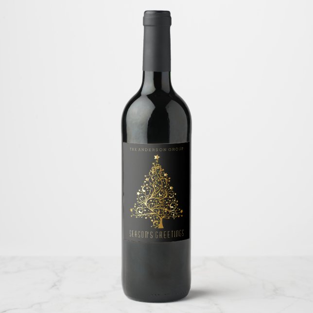 Modern Elegant Corporate Gold Christmas Holiday Wine Label (Front)