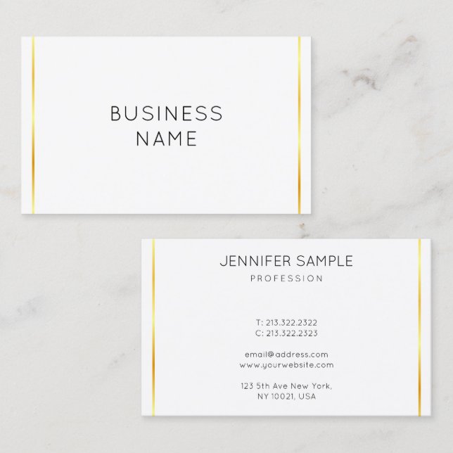 Modern Elegant Corporate Gold Stripes White Business Card (Front/Back)