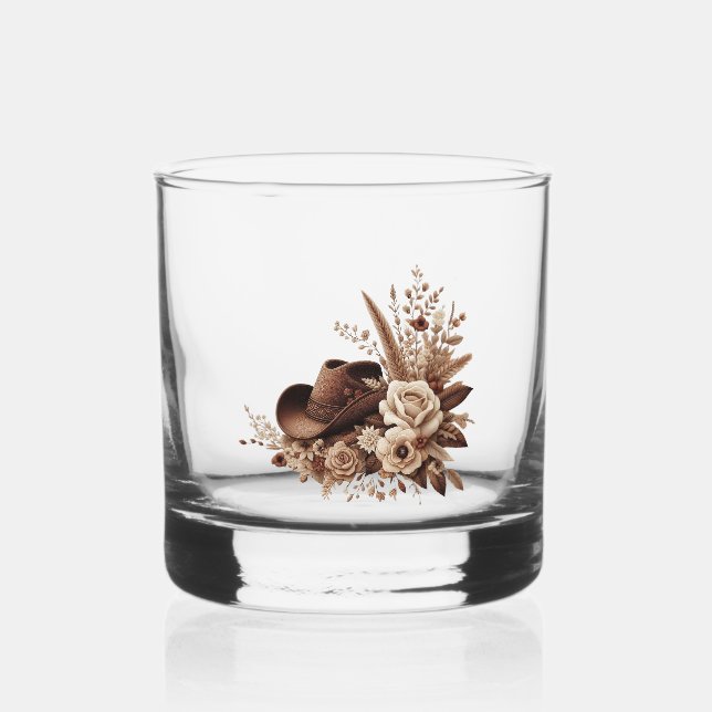 Modern Elegant Country Western- Floral  Business C Whiskey Glass (Front)