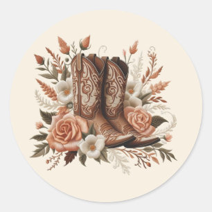 Modern Elegant Country Western- Flowers and Boots Classic Round Sticker