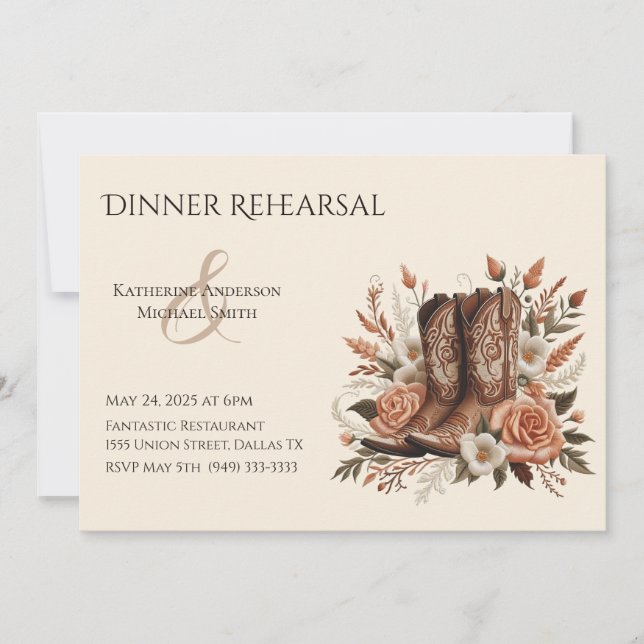 Modern Elegant Country Western- Flowers Invitation (Front)