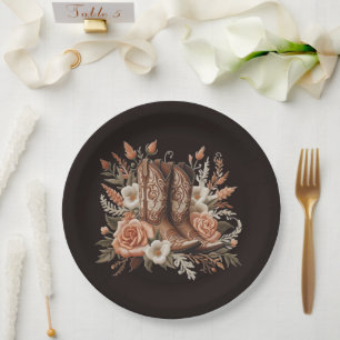 Modern Elegant Country Western- Flowers Paper Plate
