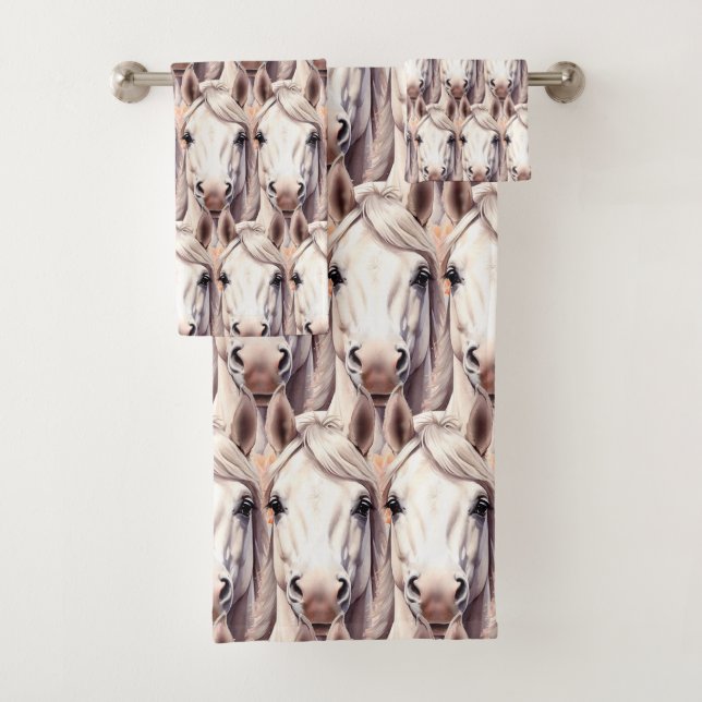 Modern, Elegant, Country White Horses  Bath Towel Set (Insitu)