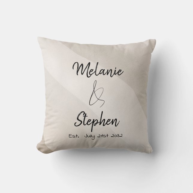 Modern Elegant Couple Names Script Neutral Cushion (Front)