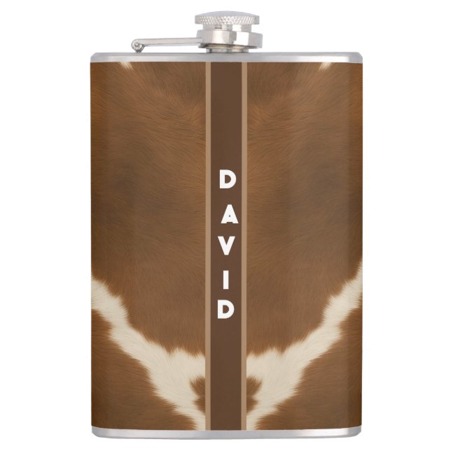 Modern Elegant Cow Faux Leather Collection Hip Flask (Front)