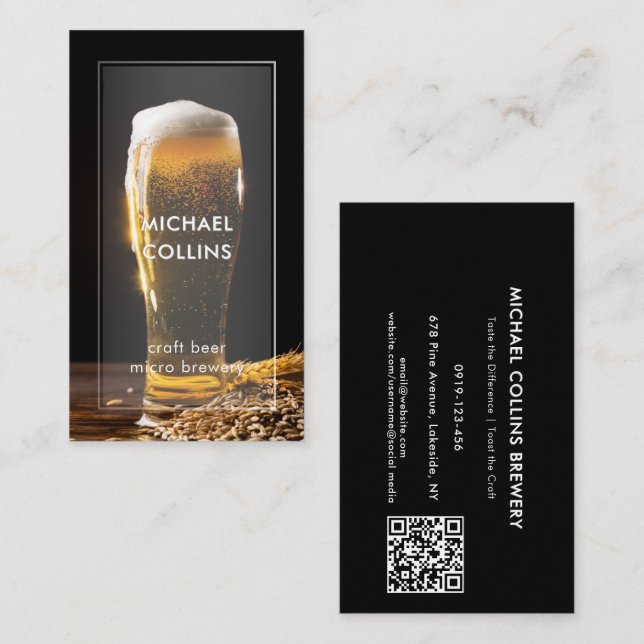 Modern Elegant Craft Brewery Beer Custom QR Business Card (Front/Back)
