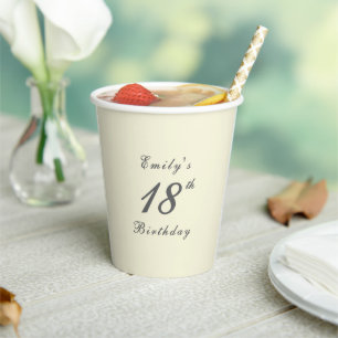 Modern Elegant Cream 18th Birthday Party Paper Cups