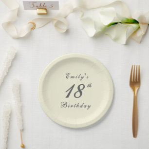 Modern Elegant Cream 18th Birthday Party Paper Plate