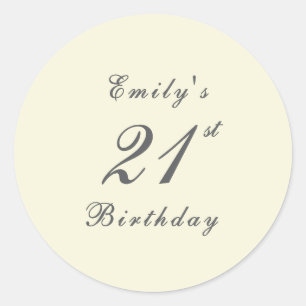 Modern Elegant Cream 21st Birthday Party Classic Round Sticker