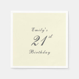 Modern Elegant Cream 21st Birthday Party Paper Napkin