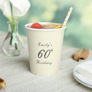 Modern Elegant Cream 60th Birthday Party Paper Cups