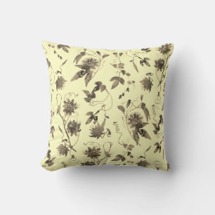 Modern Elegant Cream Beige Brown Floral Cushion