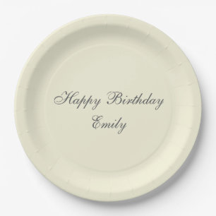 Modern Elegant Cream Birthday Party Paper Plate