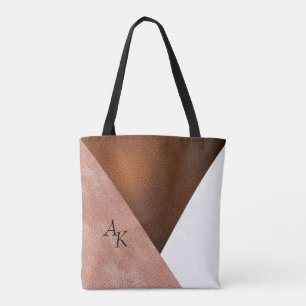 Modern Elegant Cream Leather Initials Personalised Tote Bag