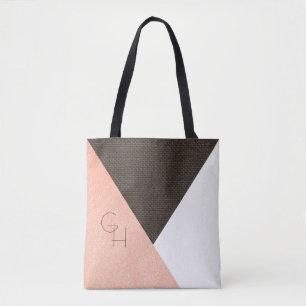 Modern Elegant Cream Leather Initials Tote Bag