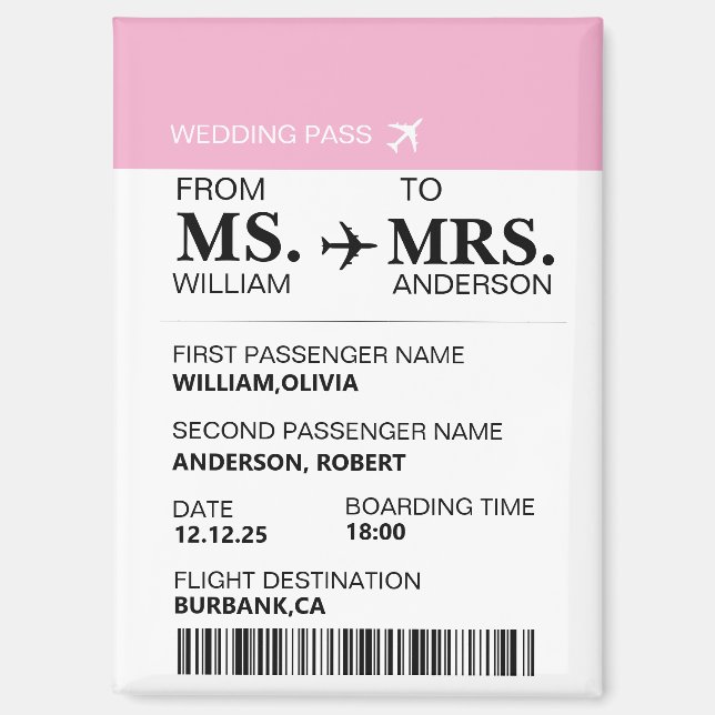 Modern Elegant Custom Bride To Be Boarding Pass Magnet (Front)