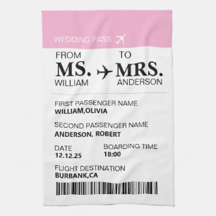 Modern Elegant Custom Bride To Be Boarding Pass Tea Towel