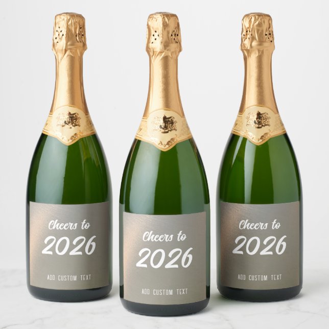 Modern Elegant Custom Brushed Metal New Years Sparkling Wine Label (Bottles)