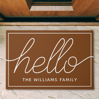 Modern Elegant Custom Family Name Hello Outdoor Doormat