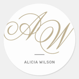 Modern elegant custom full name initial monogram classic round sticker
