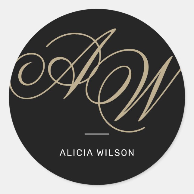 Modern elegant custom full name initial monogram classic round sticker (Front)