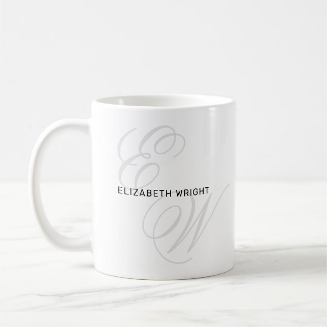 Modern elegant custom full name initial monogram coffee mug (Left)