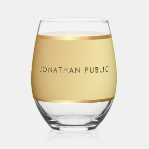 Modern Elegant Custom Gold Template Text Name Stemless Wine Glass