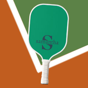 Modern Elegant Custom Initial Name Luxury Green Pickleball Paddle