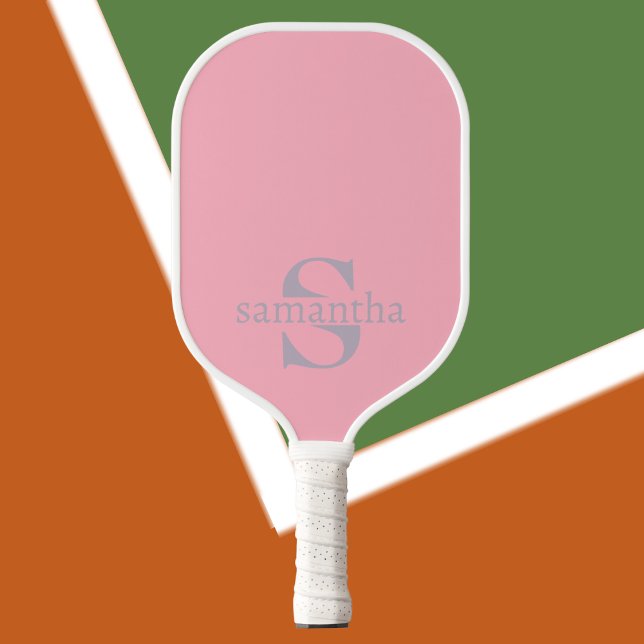 Modern Elegant Custom Initial Name Pink  Pickleball Paddle (Creator Uploaded)