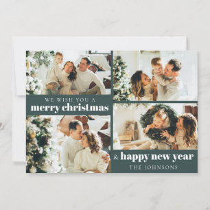 Modern Elegant Custom Photo Christmas Dark Green Holiday Card