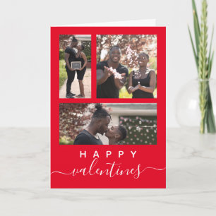 Modern Elegant Custom Photo Collage Red Valentines Card