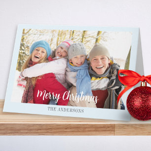 Modern Elegant Custom Photo Ice Blue Christmas Holiday Card