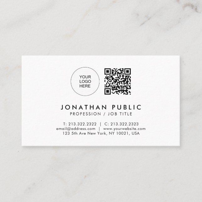 Modern Elegant Custom Text Logo QR Code Template Business Card (Front)